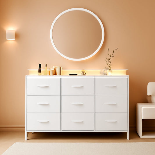 White Dresser With Integrated LED Lighting And Charging