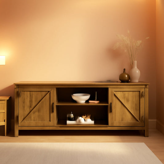 Rustic Oak TV Stand With Double Barn Doors Up To 80 Inch