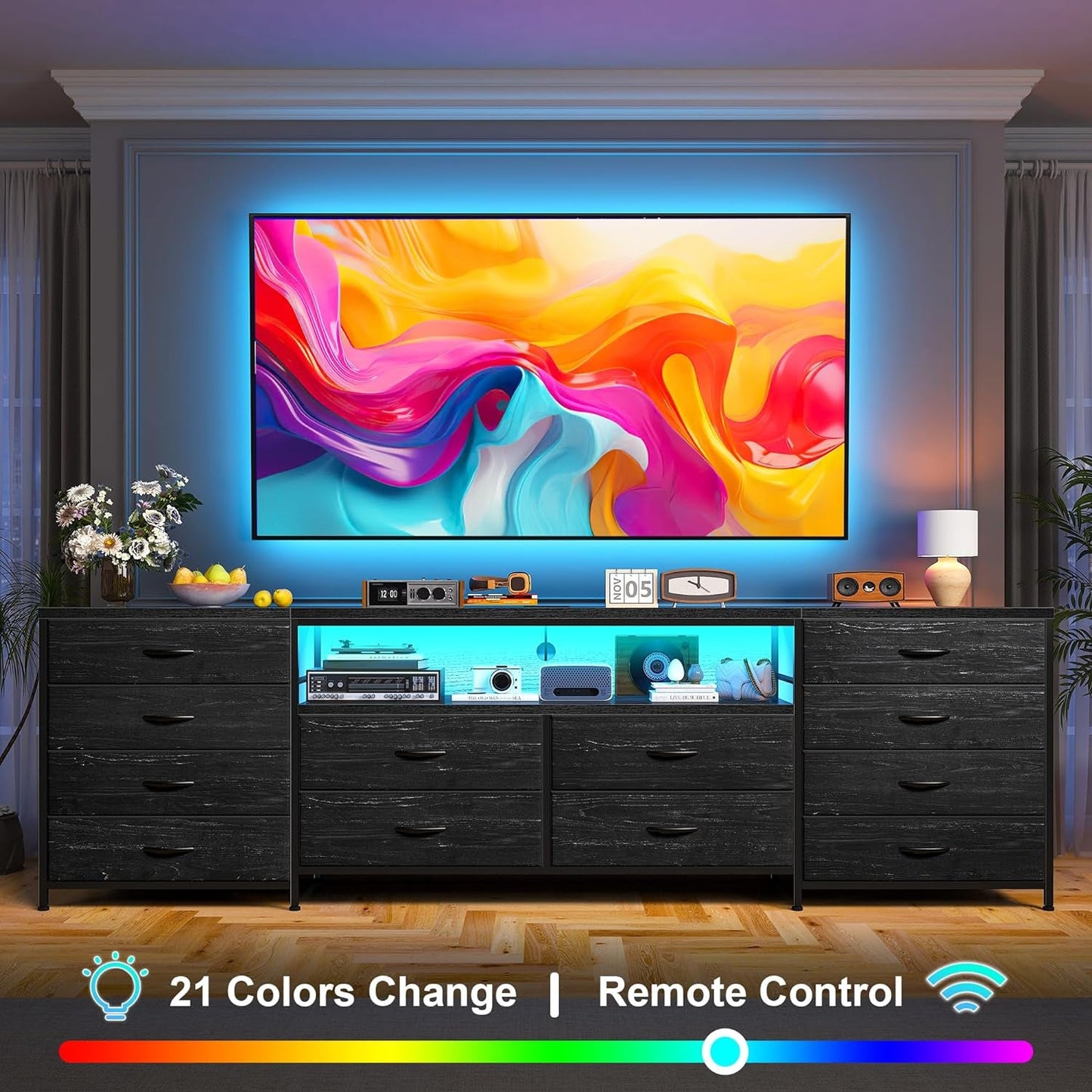 Black Dresser With 75 Inch TV Stand For Living Room