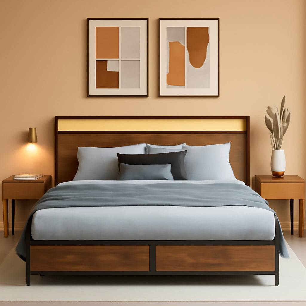 Queen Metal Platform Bed With Storage Headboard And Drawers