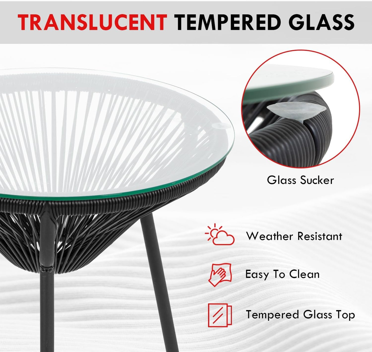 Acapulco 3 Piece Patio Bistro Set With Glass Top Table Black