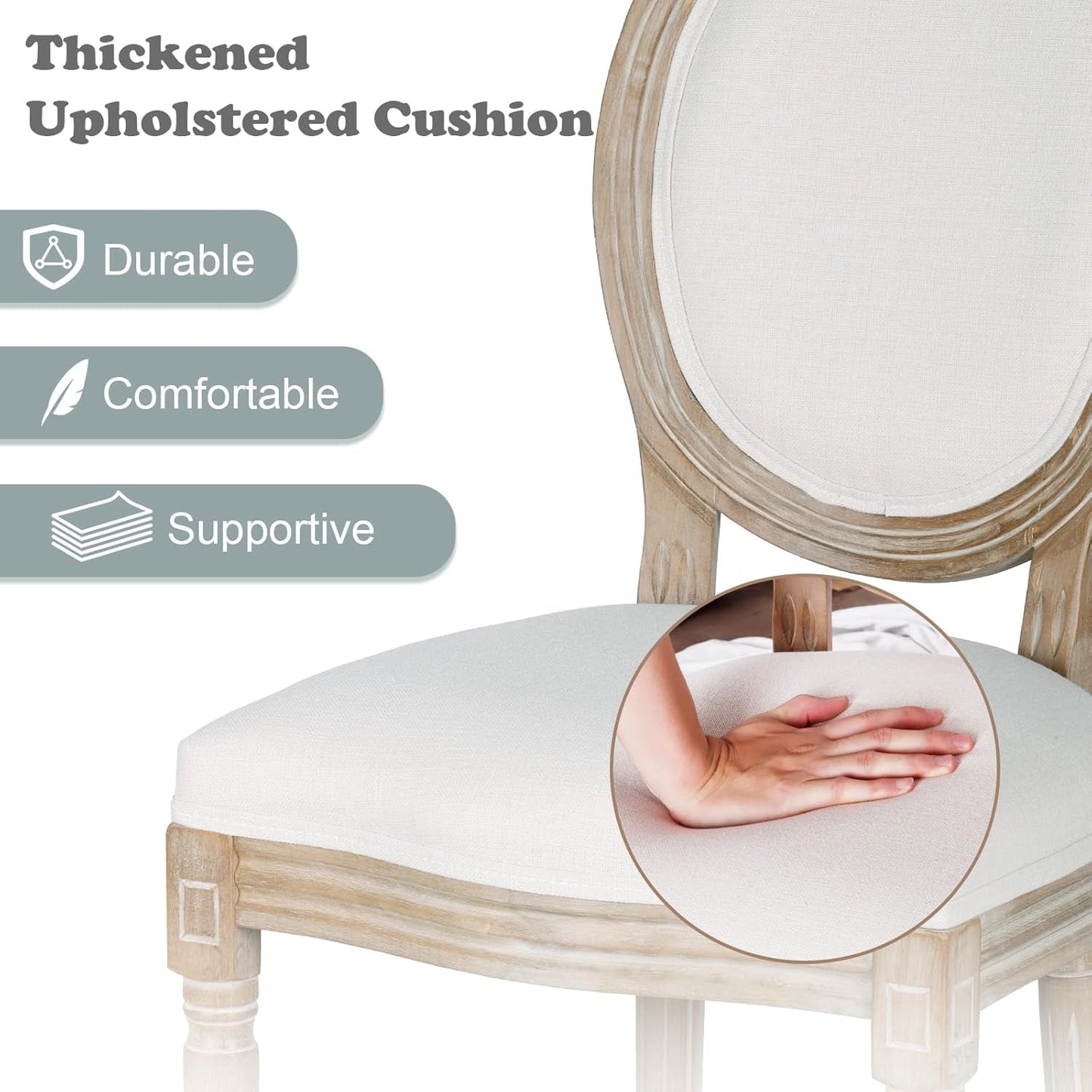 Beige Fabric Dining Chair Set Of 2 Square Back With Solid Wood Legs