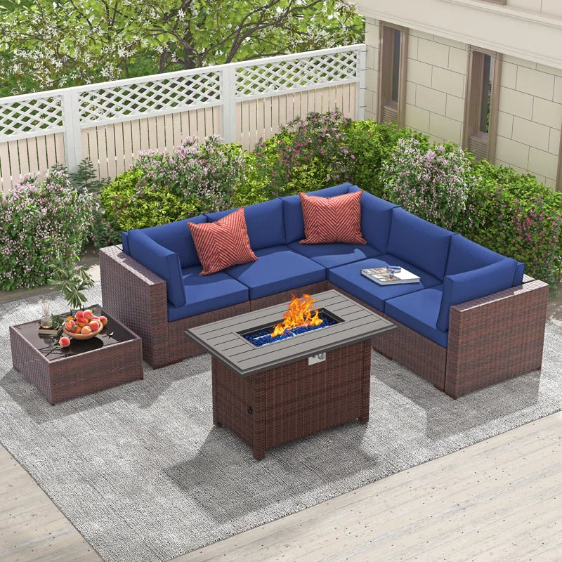Caydin 5 Person Modular Patio Conversation Set Fire Pit