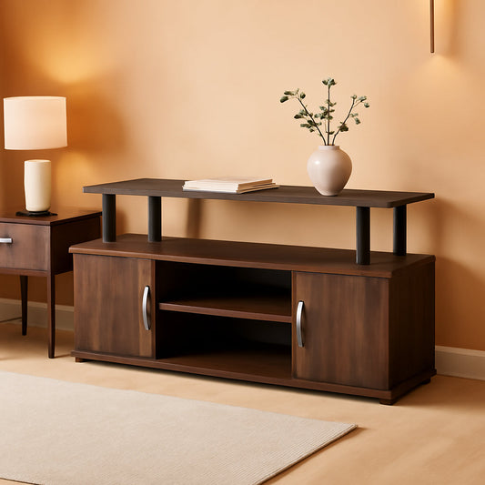 JAYA Large TV Stand for 55 Inch TVs Walnut Black Finish