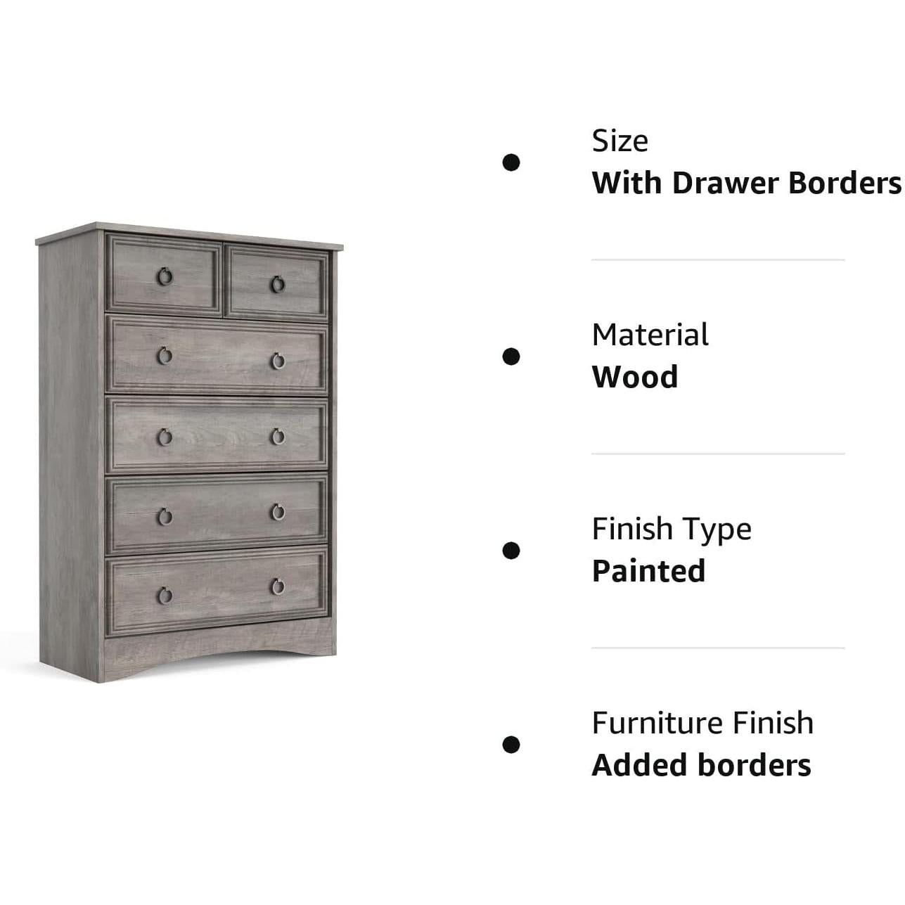 Gray Wash Tall Dresser 6 Drawer Bedroom Storage Cabinet