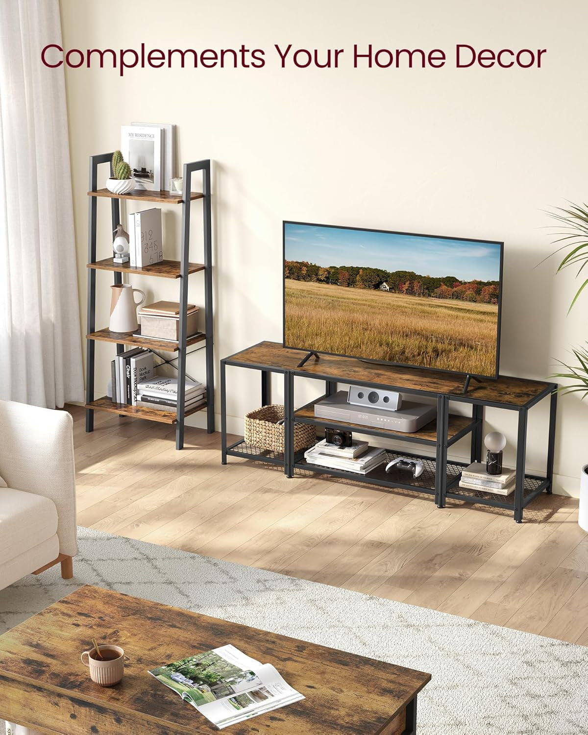 TV Stand for 65 Inch TVs 3 Tier Rustic Industrial Console