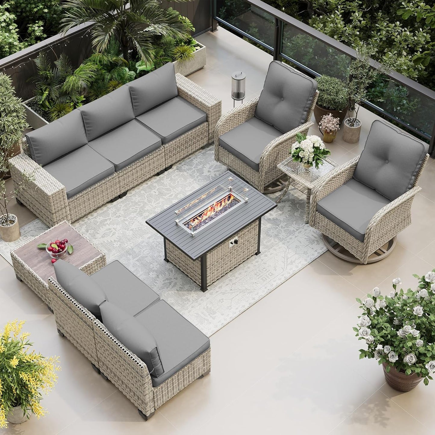 10-Piece Outdoor Patio Set with Fire Pit Table