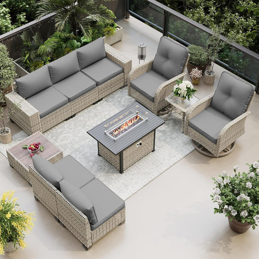10-Piece Outdoor Patio Set with Fire Pit Table