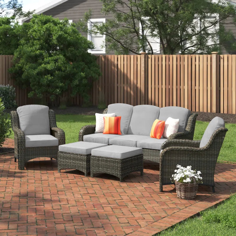 Patio Outdoor Rattan 5 Piece Seating Group With Cushions