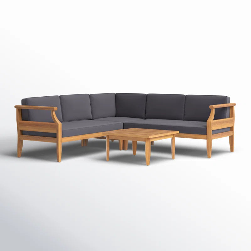 Acacia Wood Five Person Modular Patio Conversation Cushions