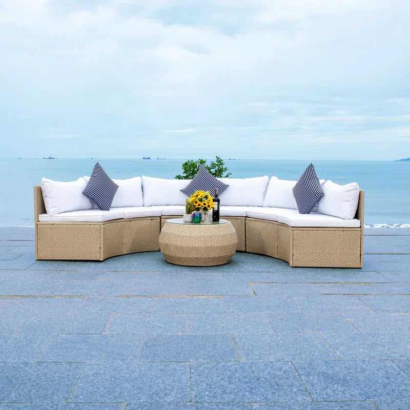 Wicker Six Person Patio Conversation Set With Cushions