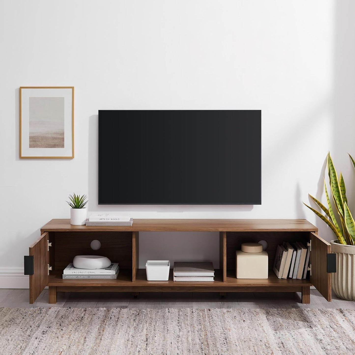 Walton Modern Fluted Door Low TV Stand For 65 Inch TV Mocha