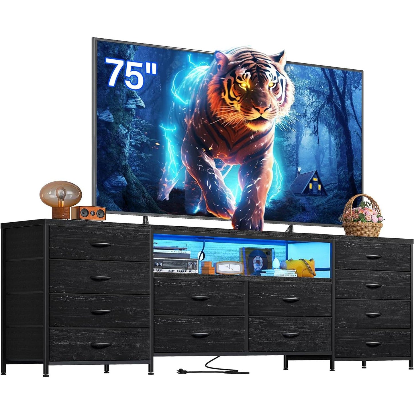 Black Dresser With 75 Inch TV Stand For Living Room