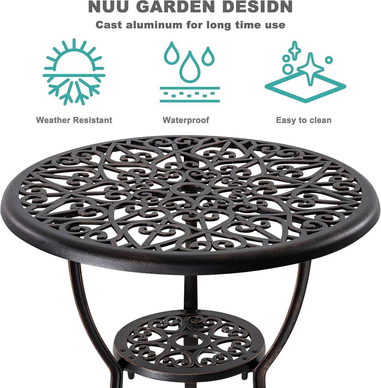 Black Bistro Set Umbrella Hole Cast Aluminum Outdoor Patio