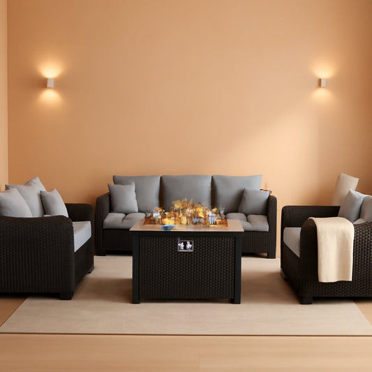 5-Piece Outdoor Patio Furniture Set With 60000 BTU Fire Pit Light Grey