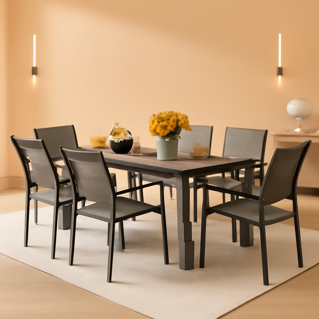 Patio Dining Set 7 Pieces Outdoor Table And 6 Textilene Chairs Light Grey