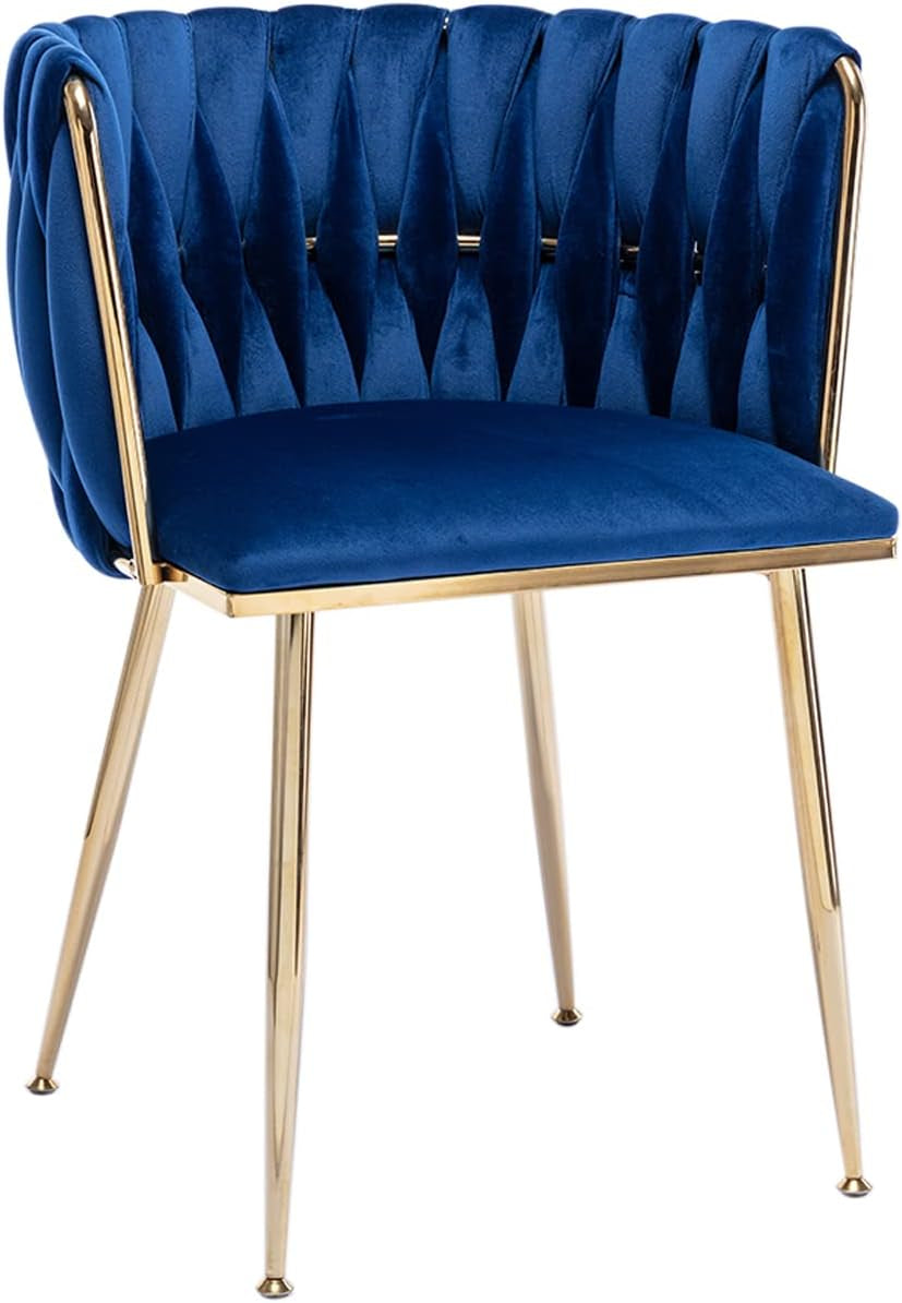 Blue Velvet Modern Dining Chairs Set Of 4 With Gold Legs
