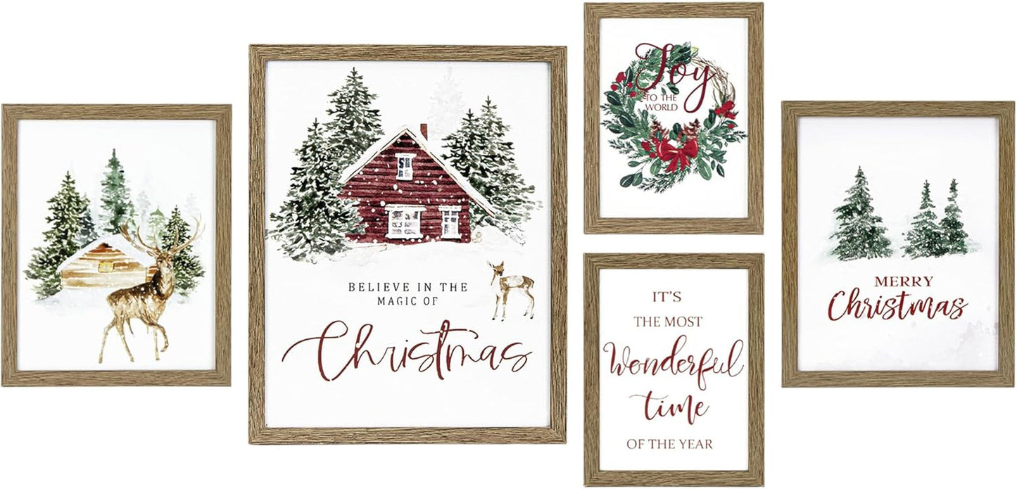 Framed Christmas Forest Wall Art Set 5 Piece Holiday Decor