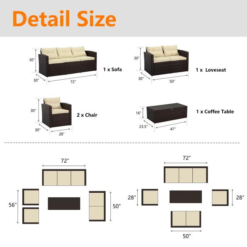 Outdoor Wicker 7 Person Seating Group With Cushions