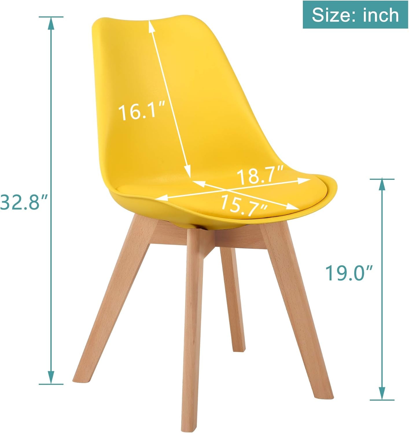 Yellow Dining Chairs Set of 2 With Natural Wood Legs