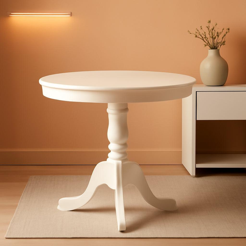 Antique 36 Inch Round Dining Table Linen White Pedestal