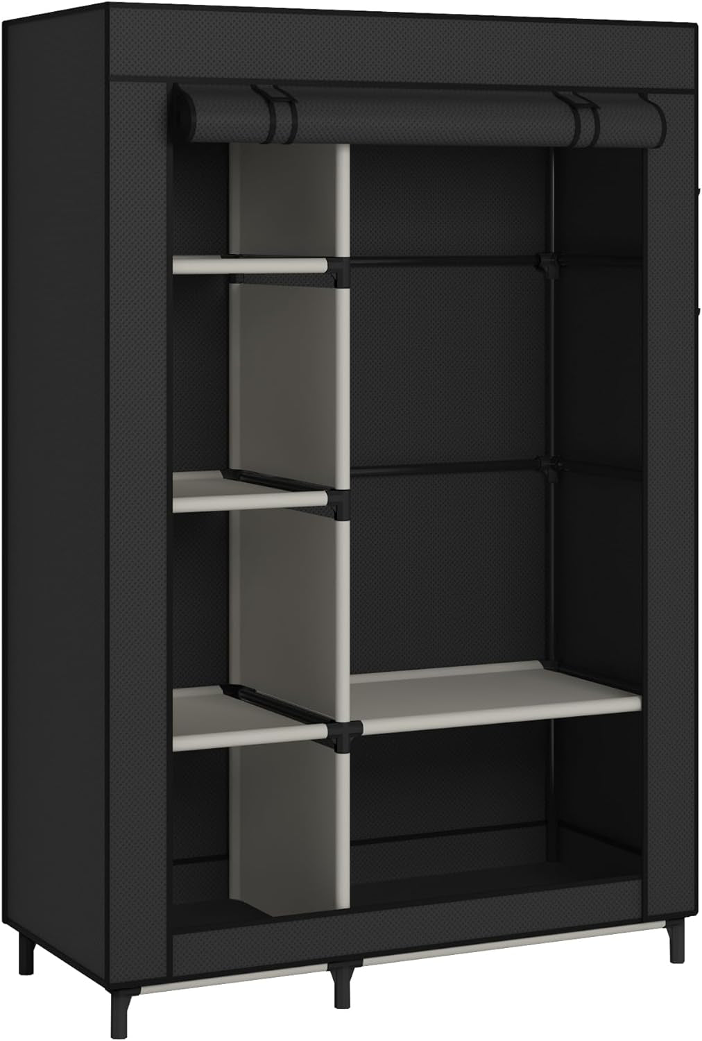 Portable Closet Organizer Black With 6 Shelves And Rod