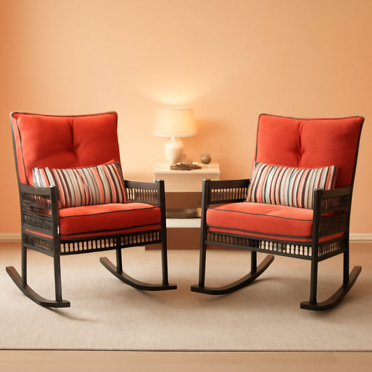 Orange 3 Piece Rocking Wicker Patio Set With Cushions