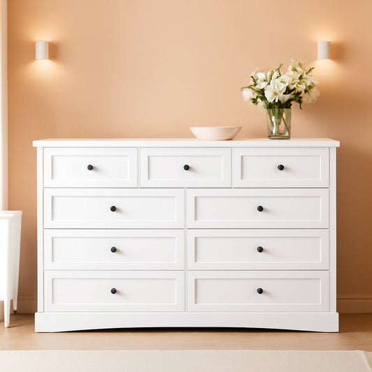 White Dresser With 9 Drawers And Charging Station Large