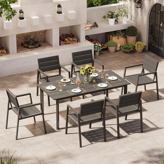 Outdoor Patio Dining Set 7 Piece Aluminum All Weather Charcoal Umbrella Hole