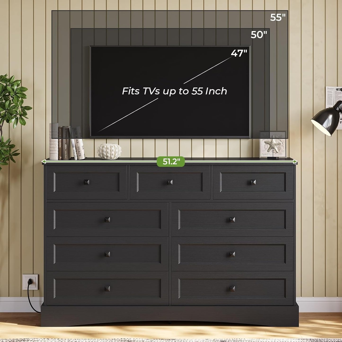 51.2 Inch Wide Dresser With Charging Station For Bedroom