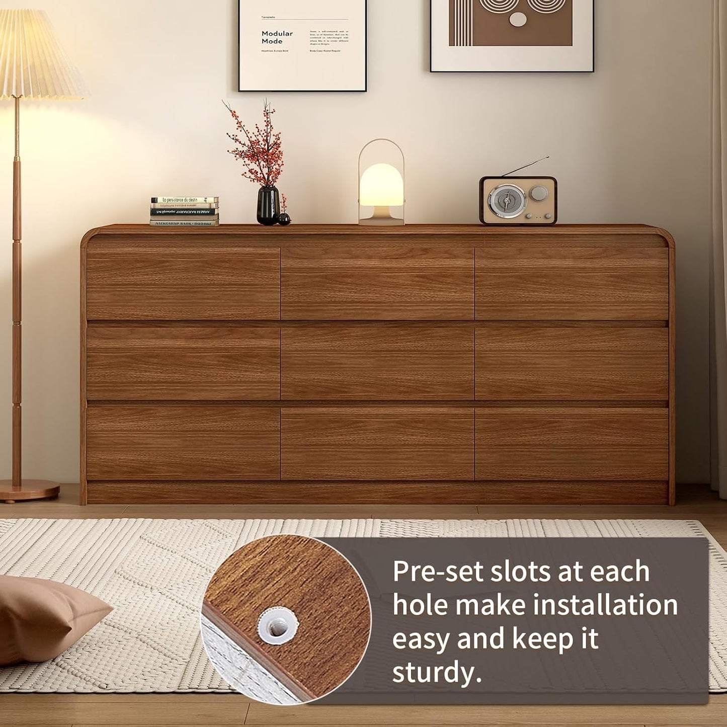 63 Inch Dresser With Curved Safety Edges Six Drawers