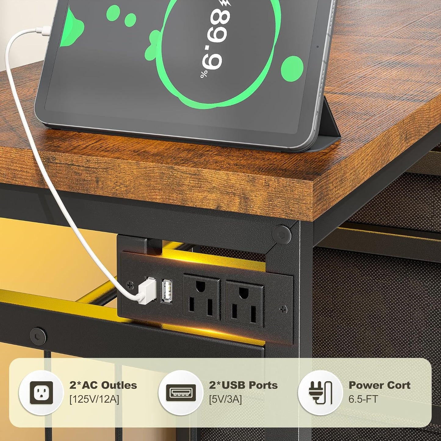 Brown Walnut Storage Dresser With RGB Lighting 49 Inch Wide