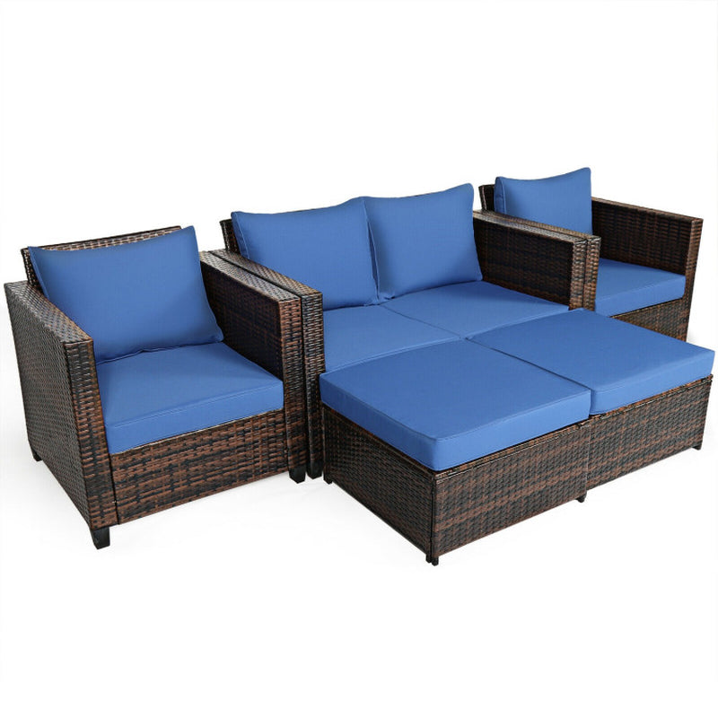 5 Piece Patio Rattan Furniture Set With Removable Cushions