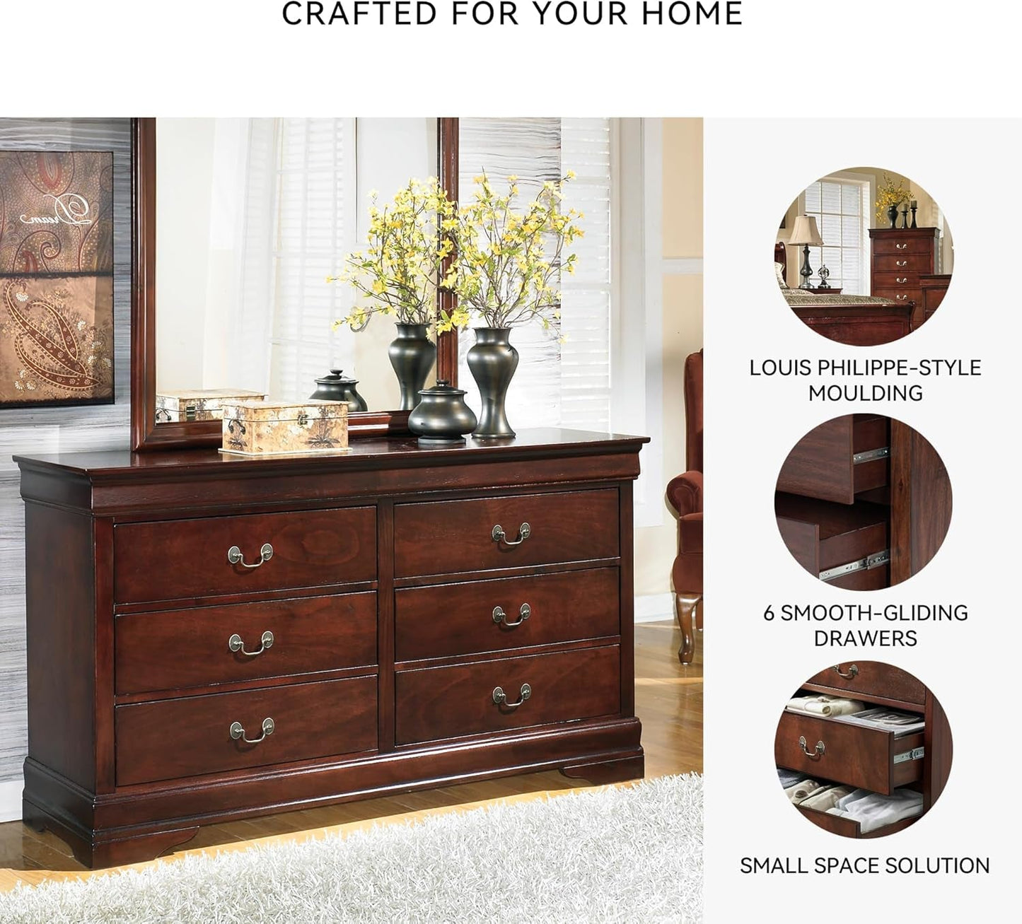 Alisdair Traditional Dark Brown Six Drawer Dresser