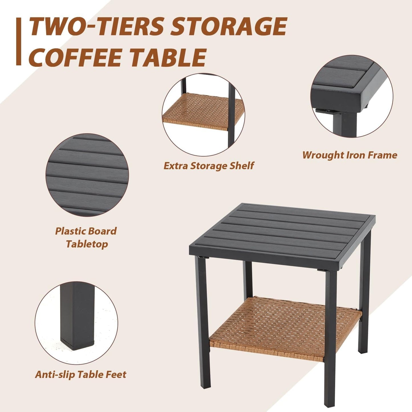 3 Piece Patio Rocking Chairs Set With Coffee Table Grey