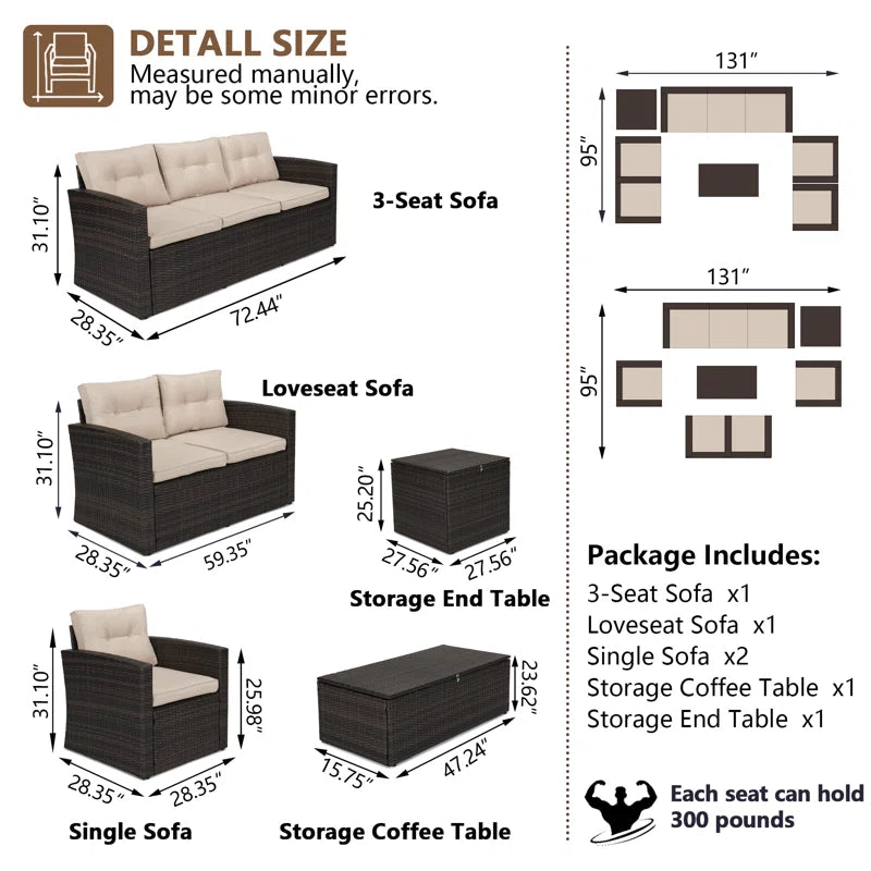 Rattan 7 Person Outdoor Seating Group With Cushions