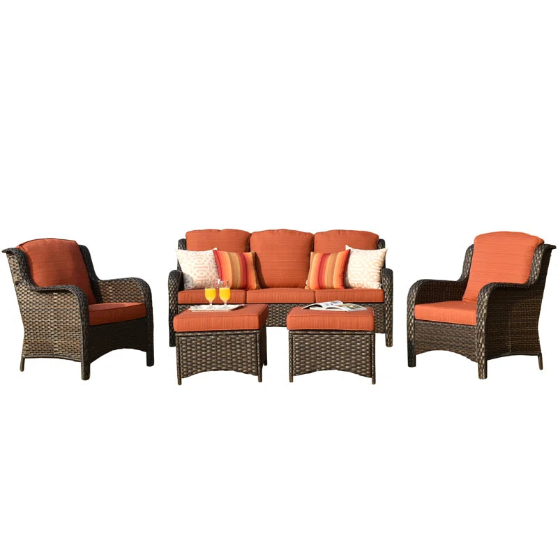 Patio Outdoor Rattan 5 Piece Seating Group With Cushions