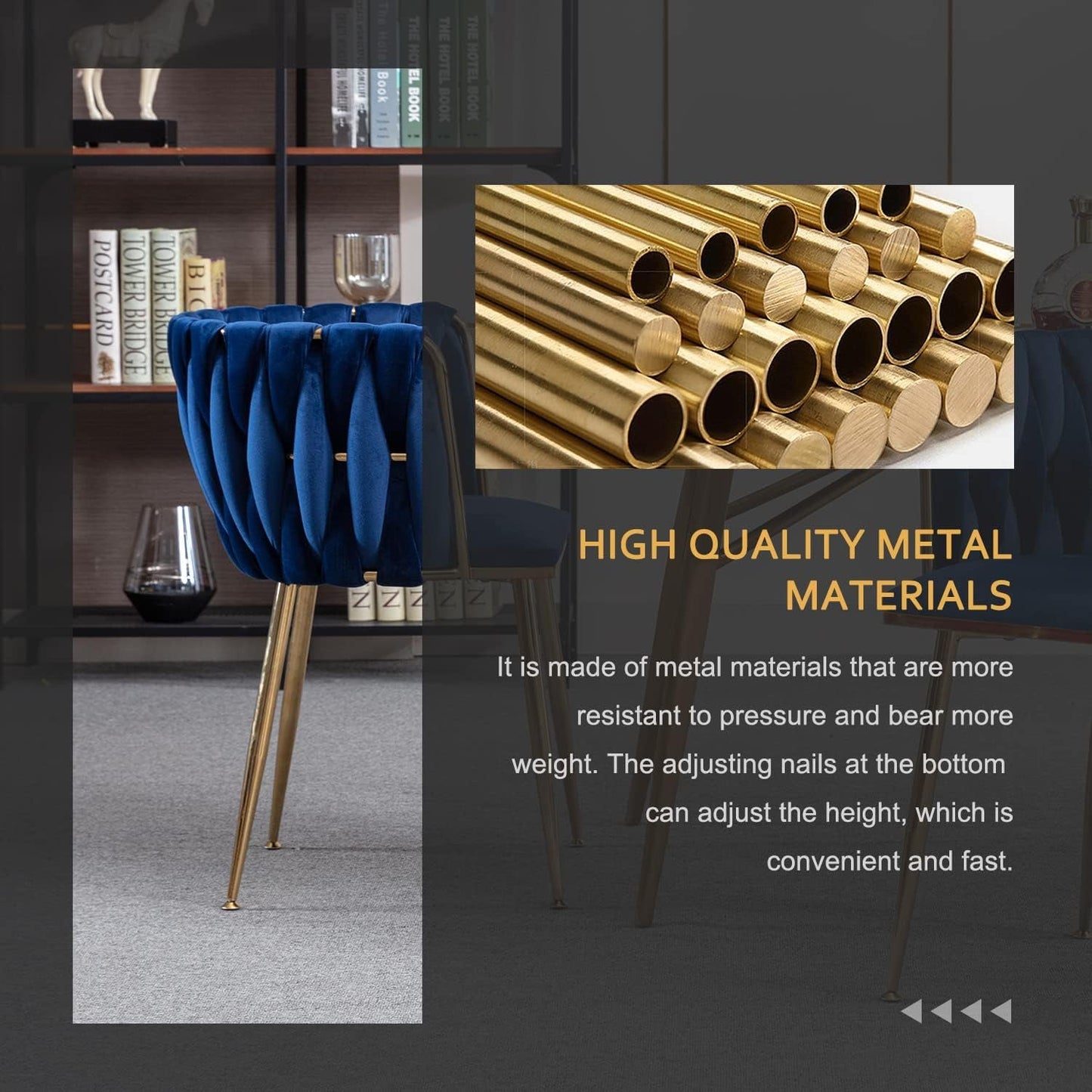 Blue Velvet Modern Dining Chairs Set Of 4 With Gold Legs