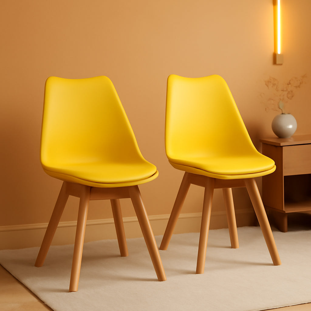 Yellow Dining Chairs Set of 2 With Natural Wood Legs