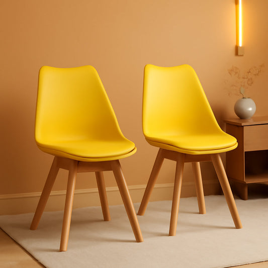 Yellow Dining Chairs Set of 2 With Natural Wood Legs