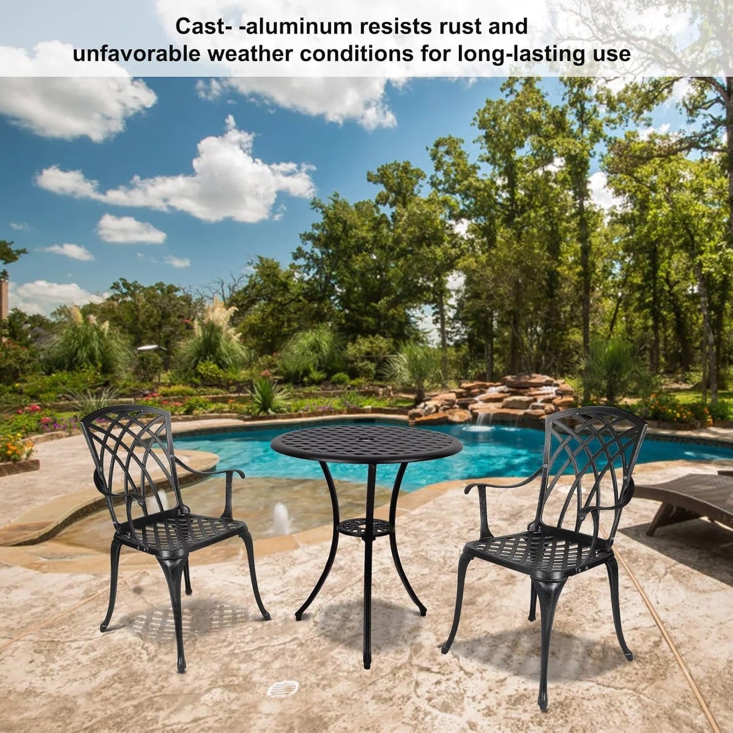 Outdoor Round Bistro Set With Umbrella Hole Cast Aluminum