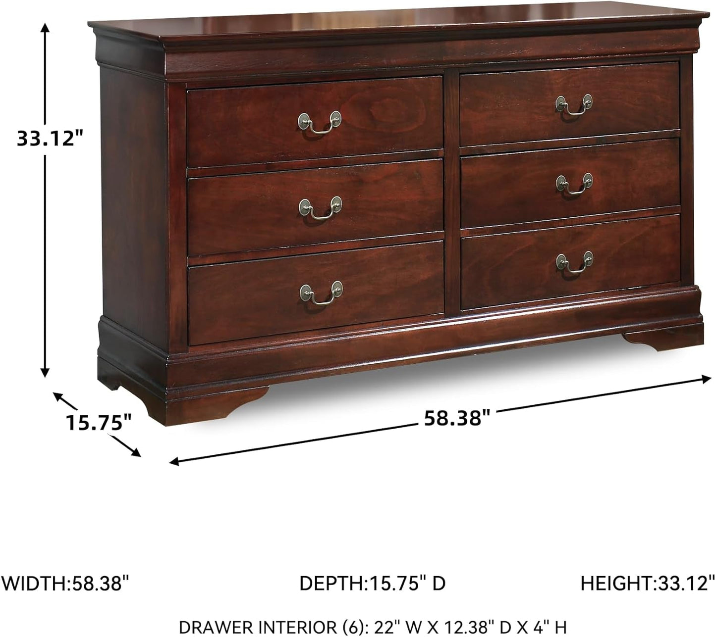 Alisdair Traditional Dark Brown Six Drawer Dresser