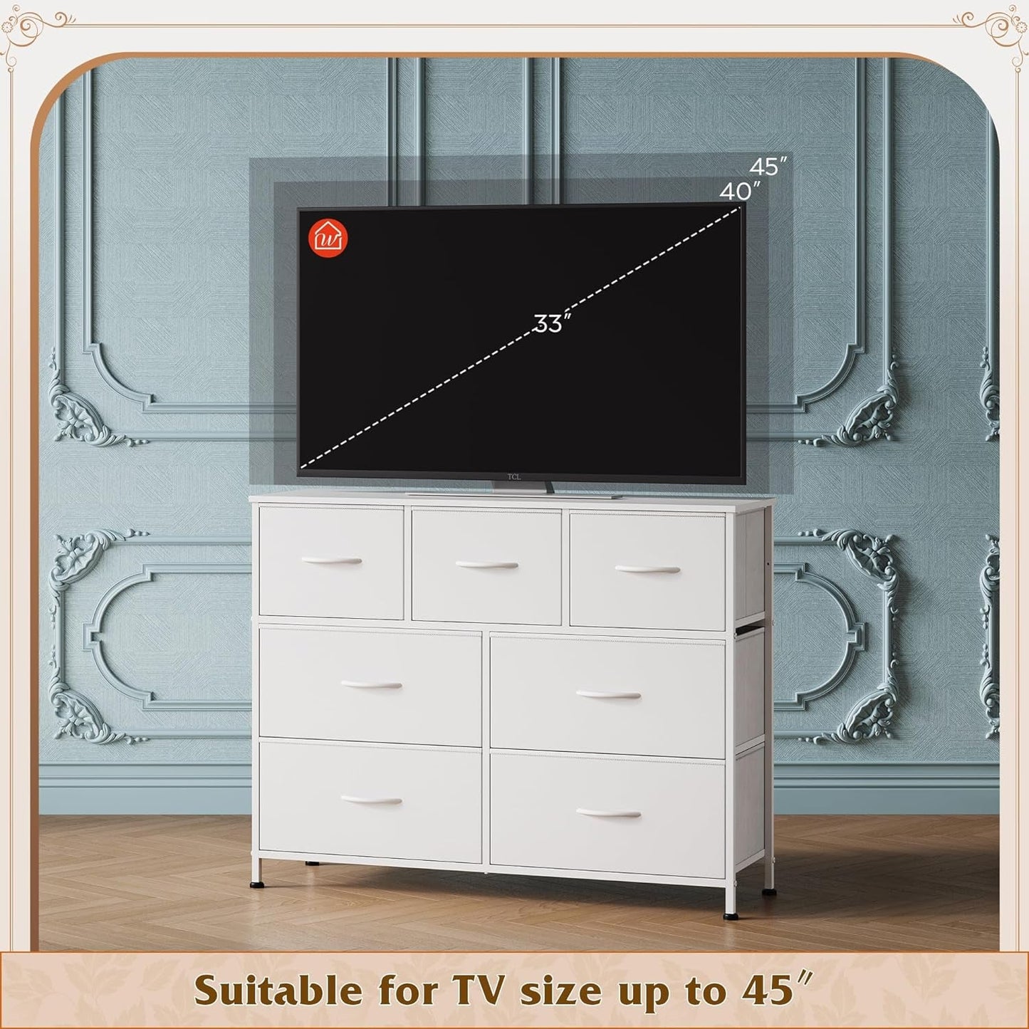 White Dresser With 7 Drawers Steel Frame Wood Top Bedroom Storage