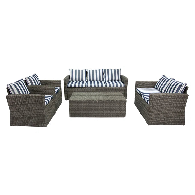Outdoor Wicker 7 Person Seating Group With Cushions