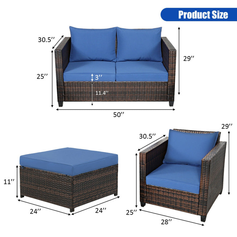 5 Piece Patio Rattan Furniture Set With Removable Cushions
