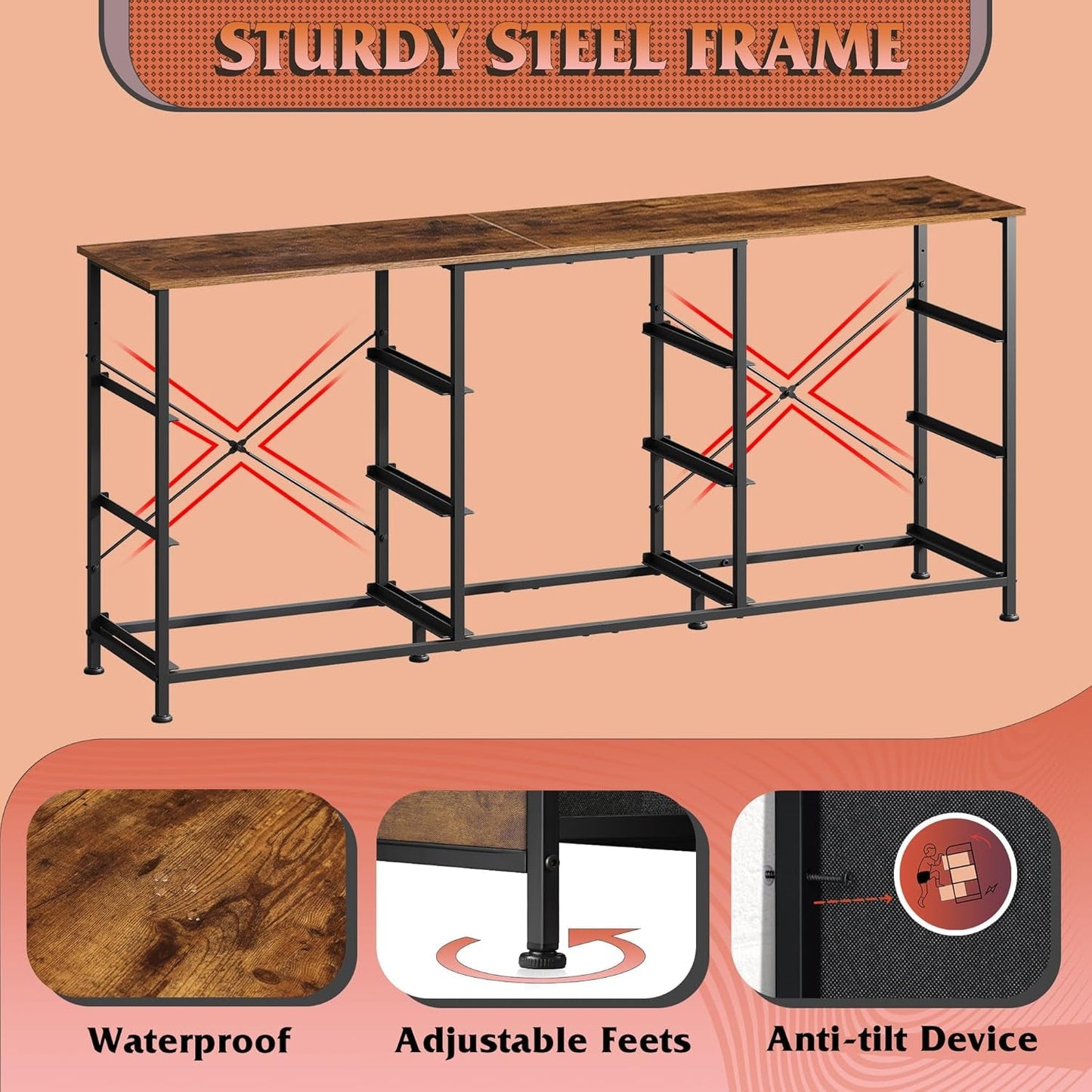 54 Inch Rustic Brown Dresser TV Console Cabinet Storage