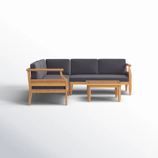 Acacia Wood Five Person Modular Patio Conversation Cushions