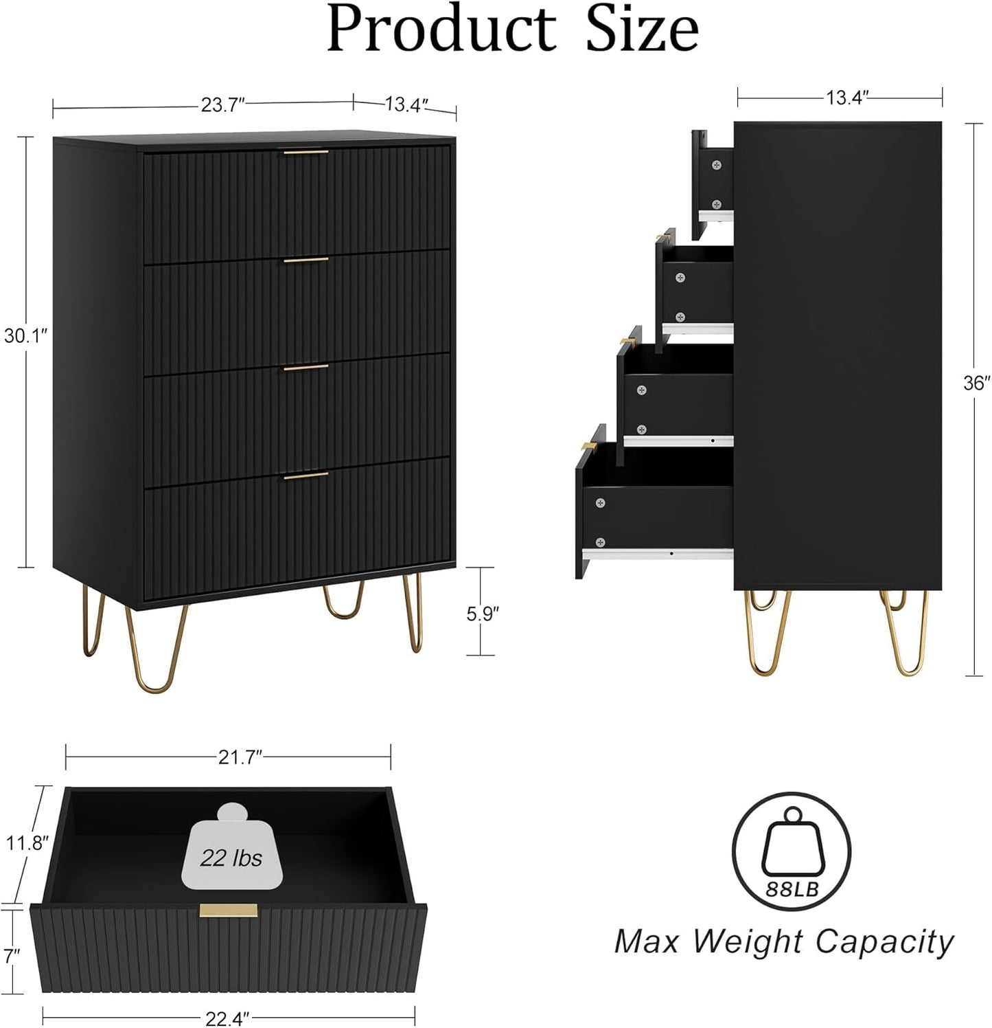 Four Drawer Dresser With Industrial Metal Legs Black