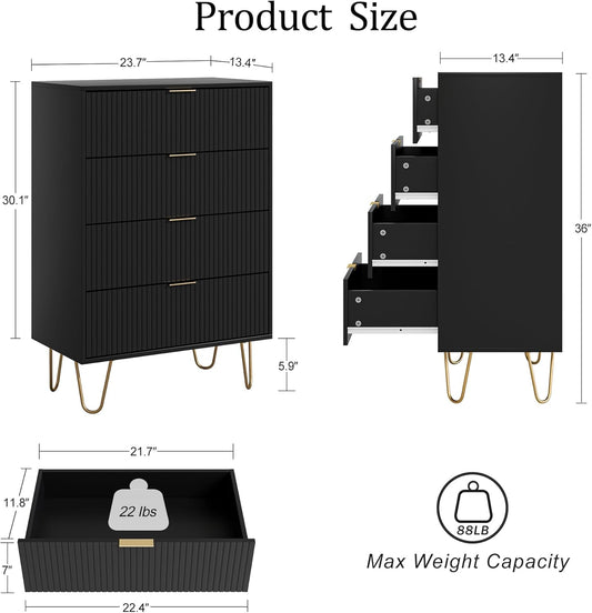 Four Drawer Dresser With Industrial Metal Legs Black
