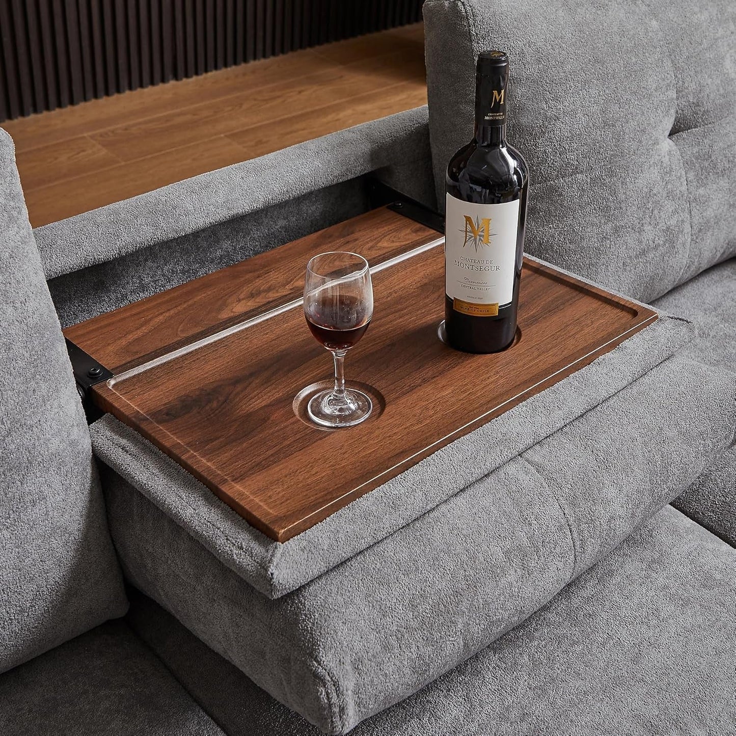 Light Grey Microfiber Sectional Sofa With Storage Ottoman